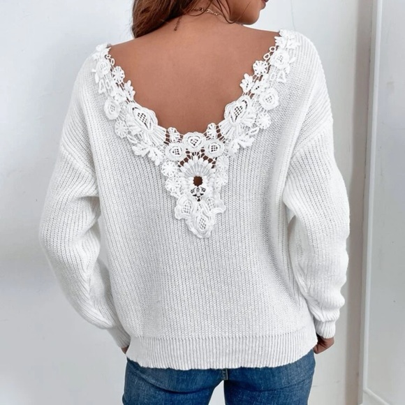 Sweaters - Beautiful woman lace drop shoulder sweater